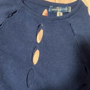 Urban Outfitters Distressed Blue Crew Neck Sweater
